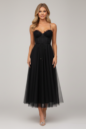 Mujer Vestido con Strapless Bodice y Tulle Falda
