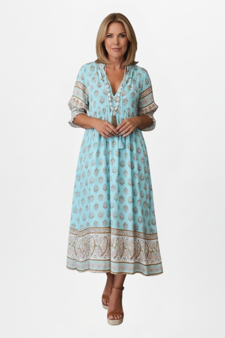 Mujer Vestido con de Cuello en V y Patterned Surface