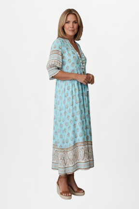 Mujer Vestido con de Cuello en V y Patterned Surface