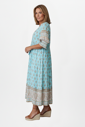 Mujer Vestido con de Cuello en V y Patterned Surface