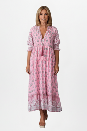 Mujer Vestido con de Cuello en V y Patterned Surface