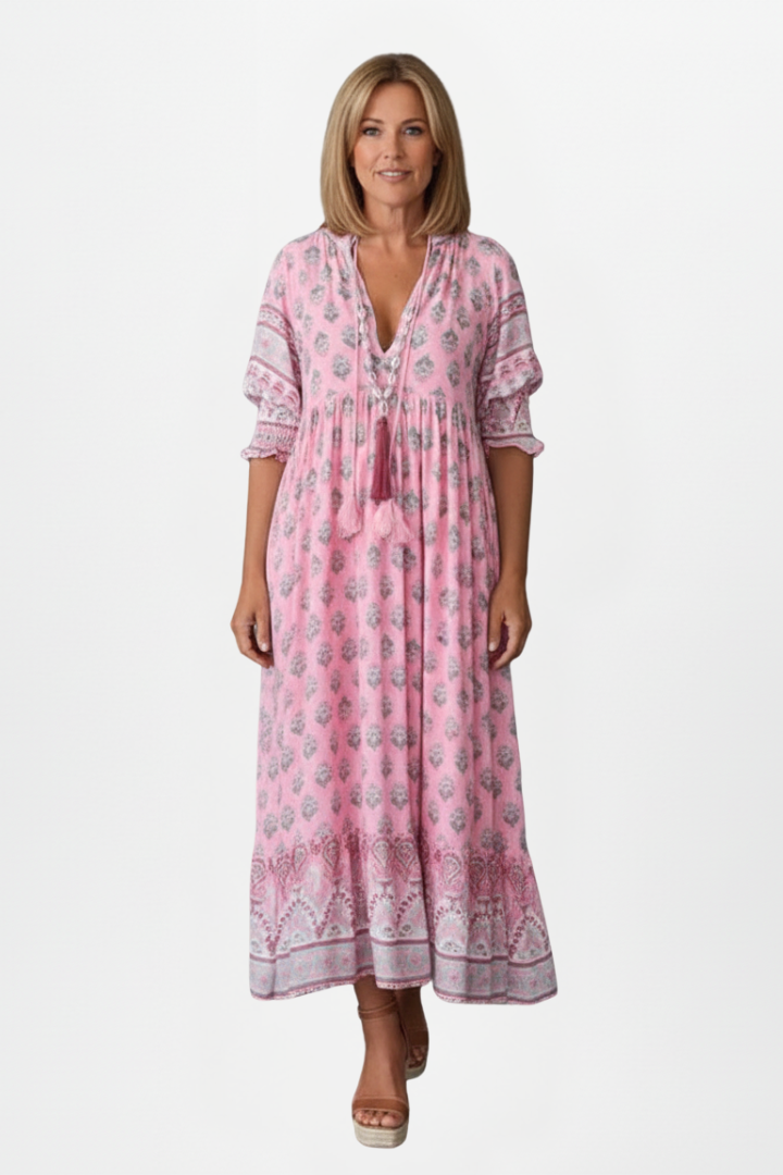 Mujer Vestido con de Cuello en V y Patterned Surface