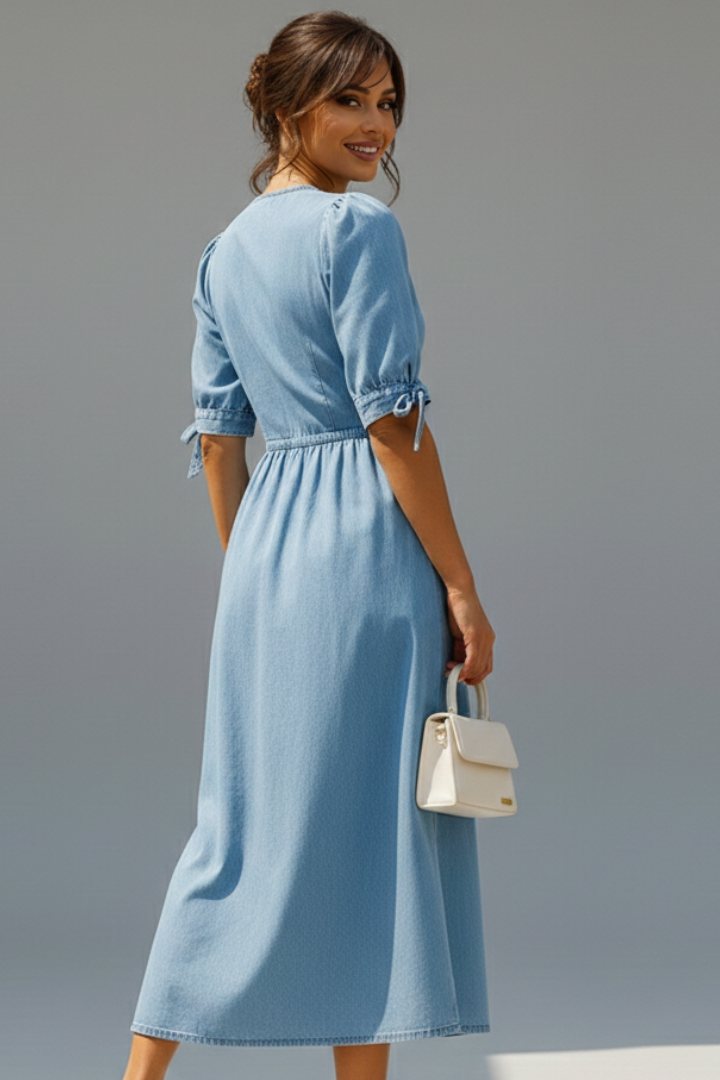 Mujer Vestido con de Cuello en Vline y tapeta de botones