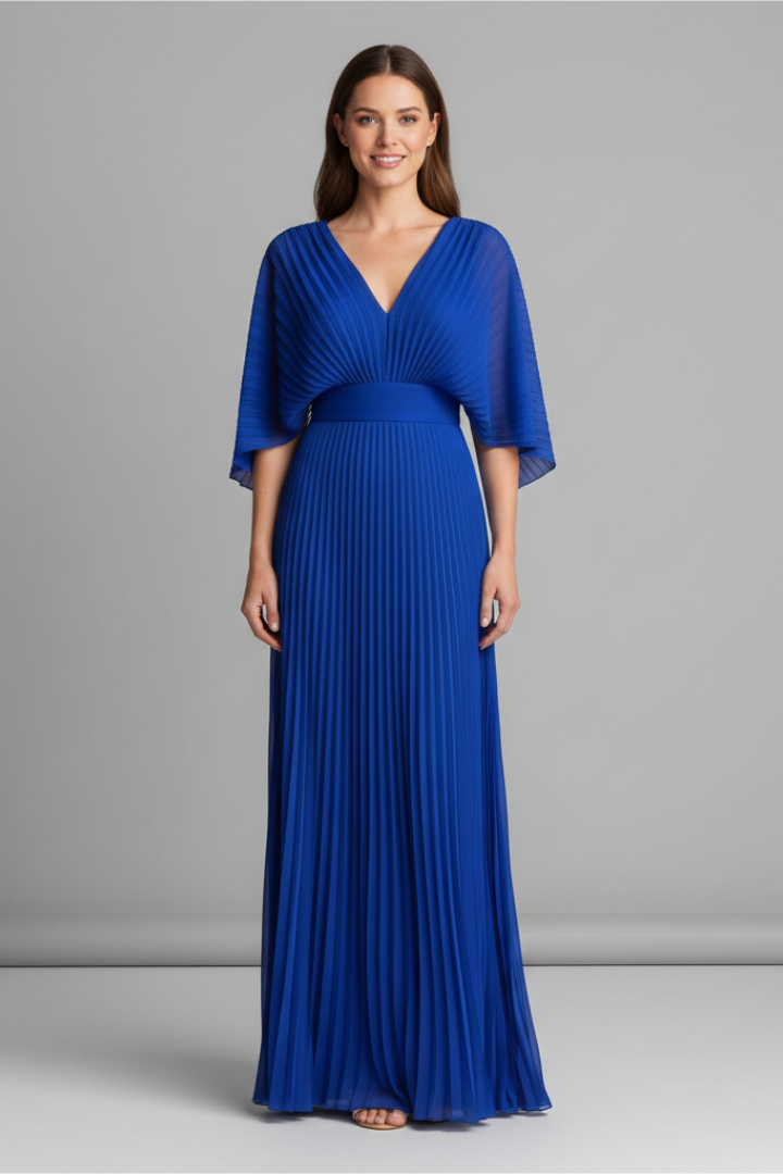 Mujer Vestido con de Cuello en Vline y Plisado Maxi Falda