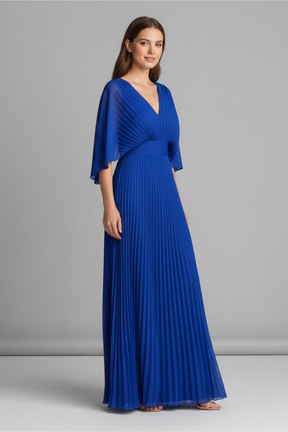 Mujer Vestido con de Cuello en Vline y Plisado Maxi Falda