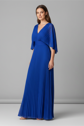 Mujer Vestido con de Cuello en Vline y Plisado Maxi Falda
