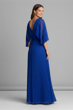 Mujer Vestido con de Cuello en Vline y Plisado Maxi Falda