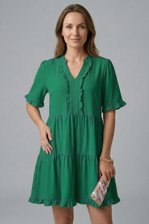 Mujer Vestido con cuello en V y Ruffle Detail