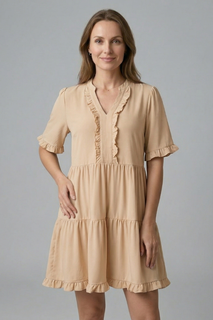 Mujer Vestido con cuello en V y Ruffle Detail