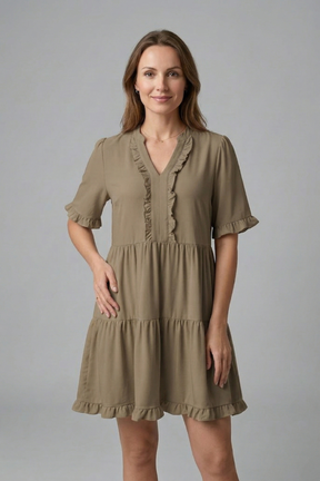 Mujer Vestido con cuello en V y Ruffle Detail