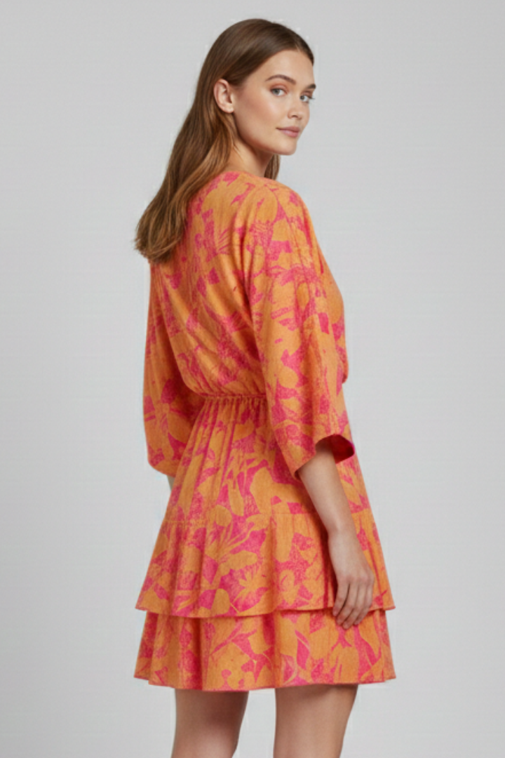 Mujer Vestido con cuello en V y Ruffled Hem