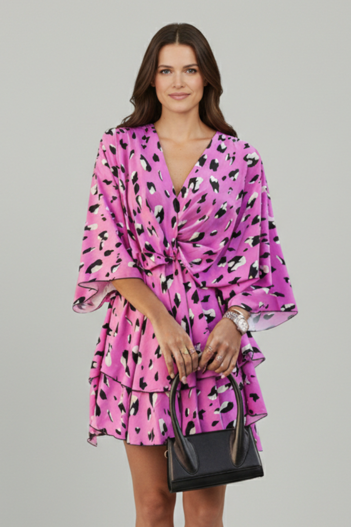 Mujer Vestido con cuello en V y Ruffled Hem