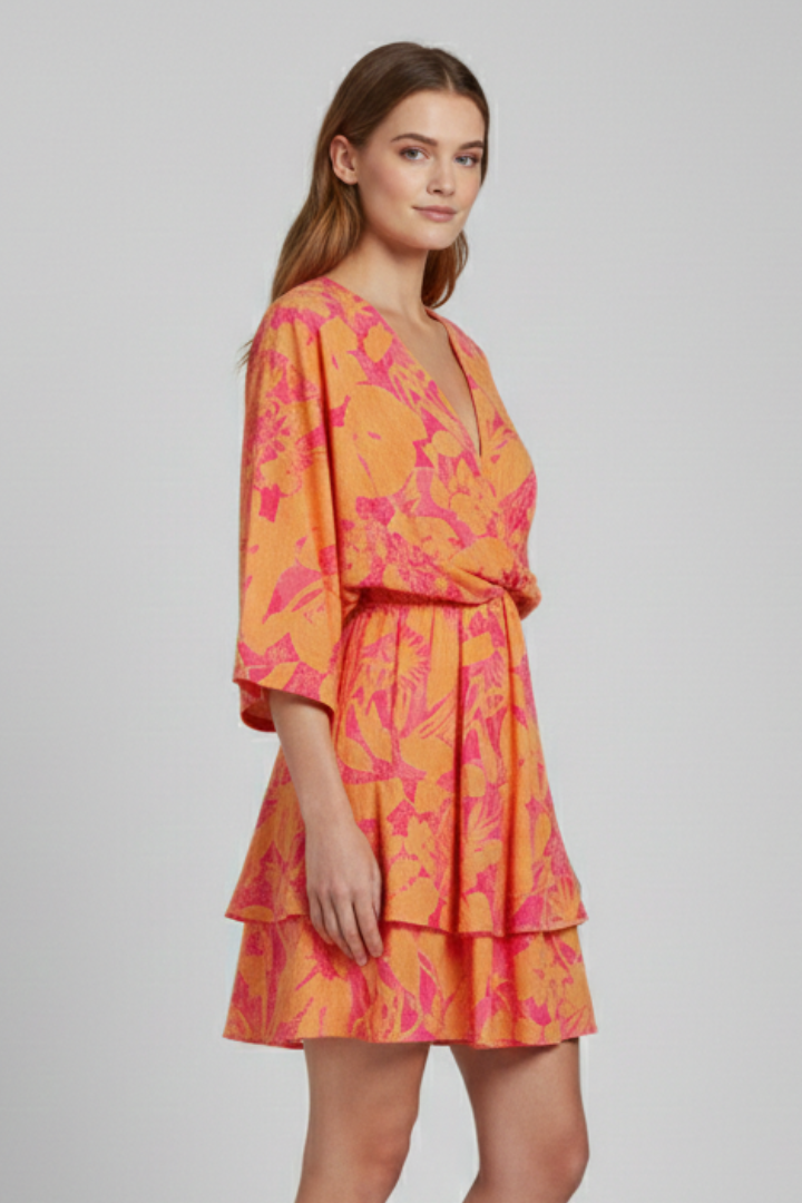 Mujer Vestido con cuello en V y Ruffled Hem