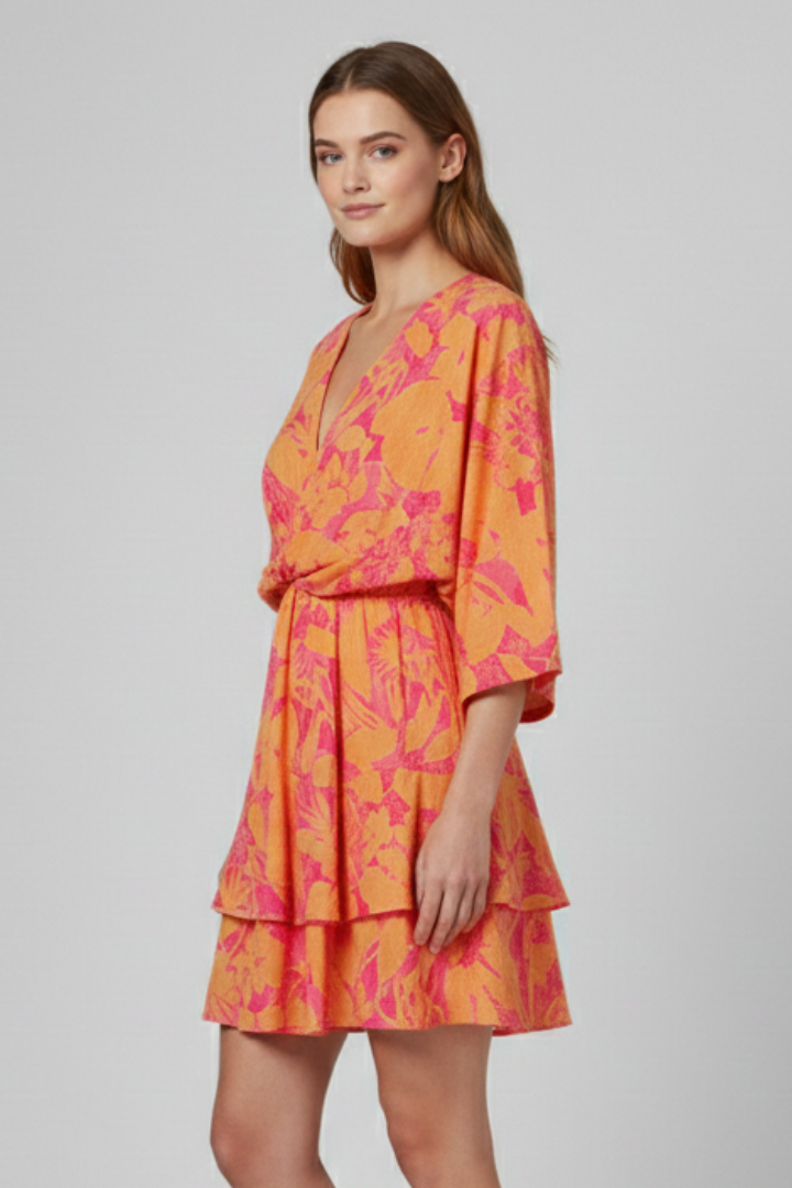 Mujer Vestido con cuello en V y Ruffled Hem