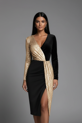 Women’s vestido con escote en V y manga larga