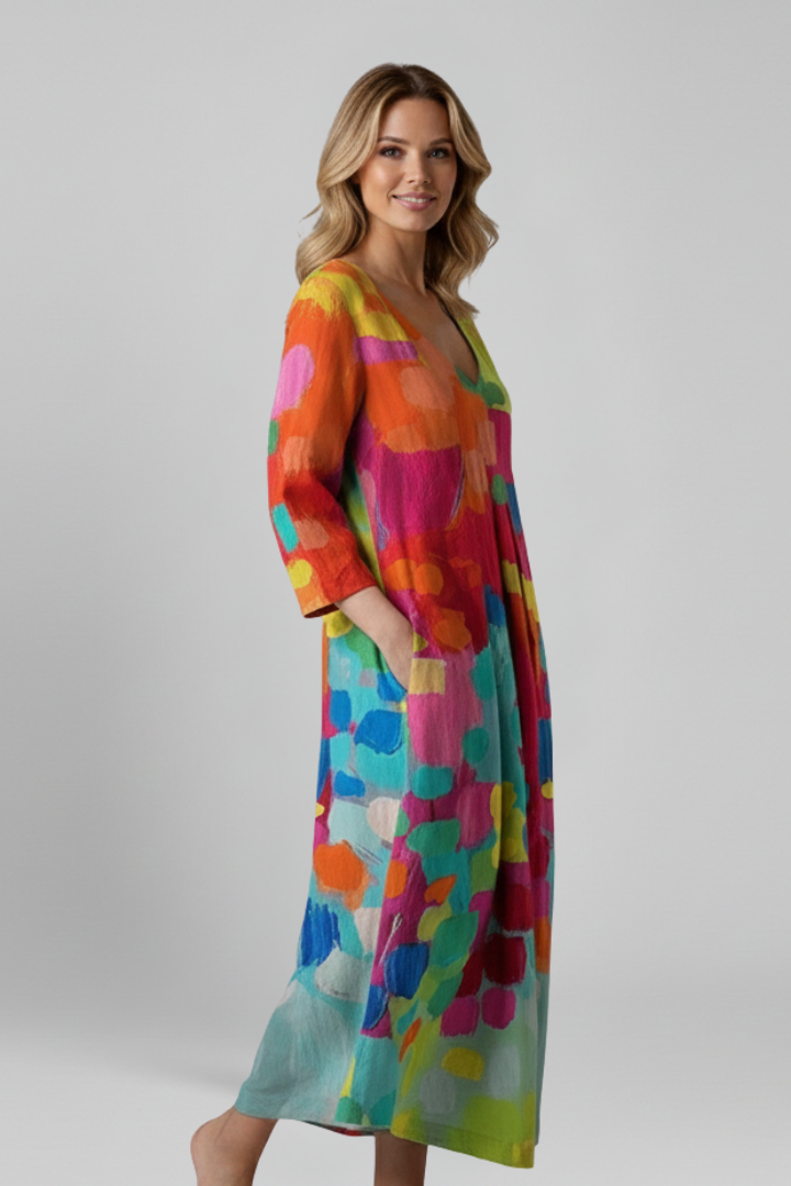 Mujer Vestido con escote en V y Printed Surface