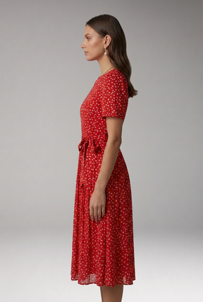 Mujer Floral Vestido con de Cuello Redondoline y Tie cintura