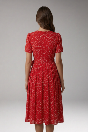 Mujer Floral Vestido con de Cuello Redondoline y Tie cintura