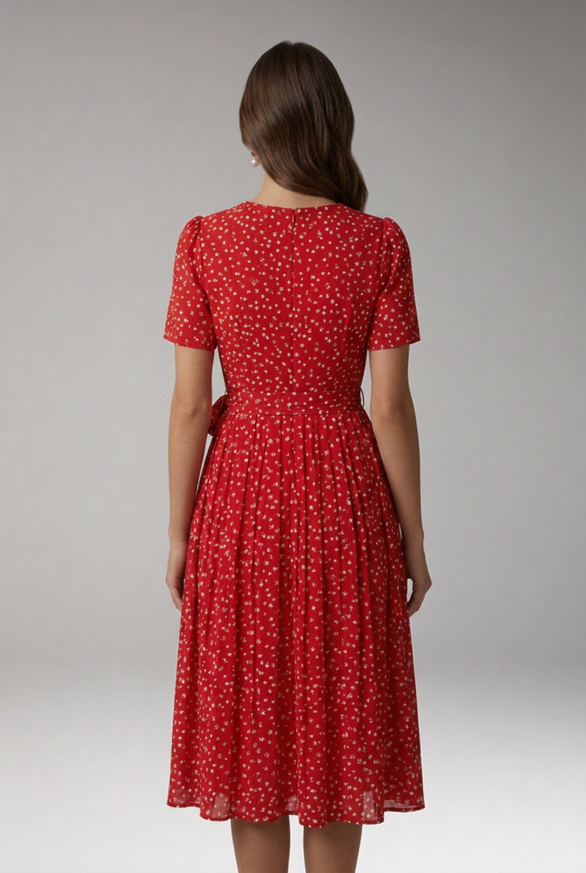 Mujer Floral Vestido con de Cuello Redondoline y Tie cintura