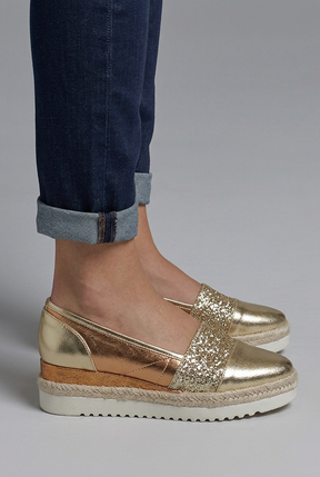 Mujer Gold Orthopaedic Sin Cordones Wedge Mocasines con Glitter Detail for Spring