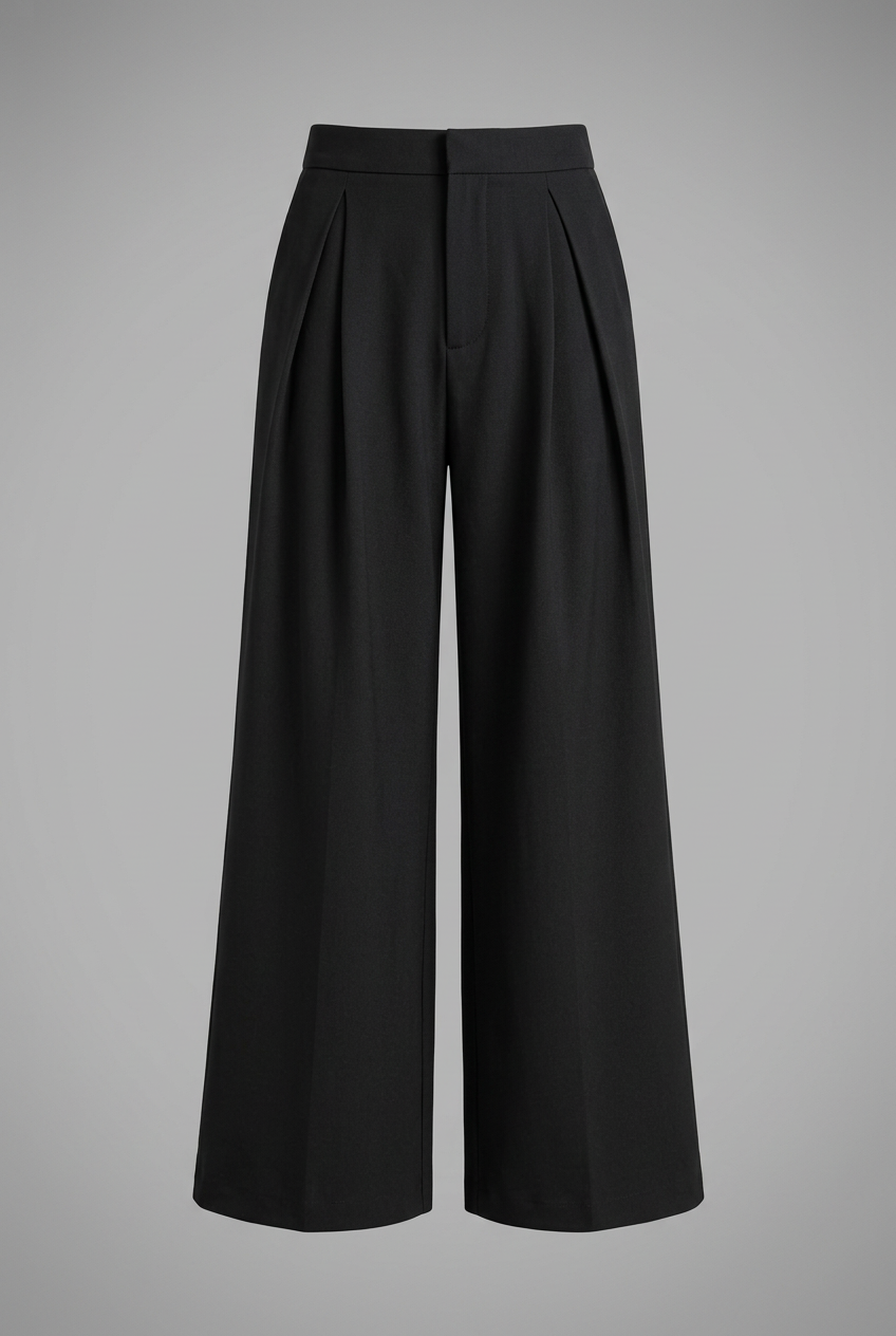 Mujer High Rise Pierna Ancha Pantalón con Plisado Front