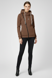 Mujer Hooded Chaqueta con Asymmetrical Zip y Drawstring