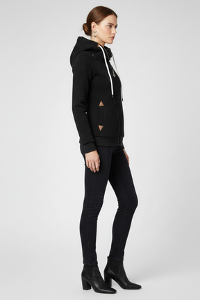 Mujer Hooded Chaqueta con Asymmetrical Zip y Drawstring