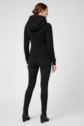 Mujer Hooded Chaqueta con Asymmetrical Zip y Drawstring
