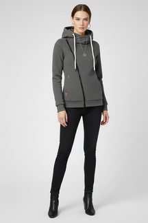 Mujer Hooded Chaqueta con Asymmetrical Zip y Drawstring