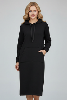 Mujer Hoodie Vestido con Drawstring Hem y Kangaroo bolsillo