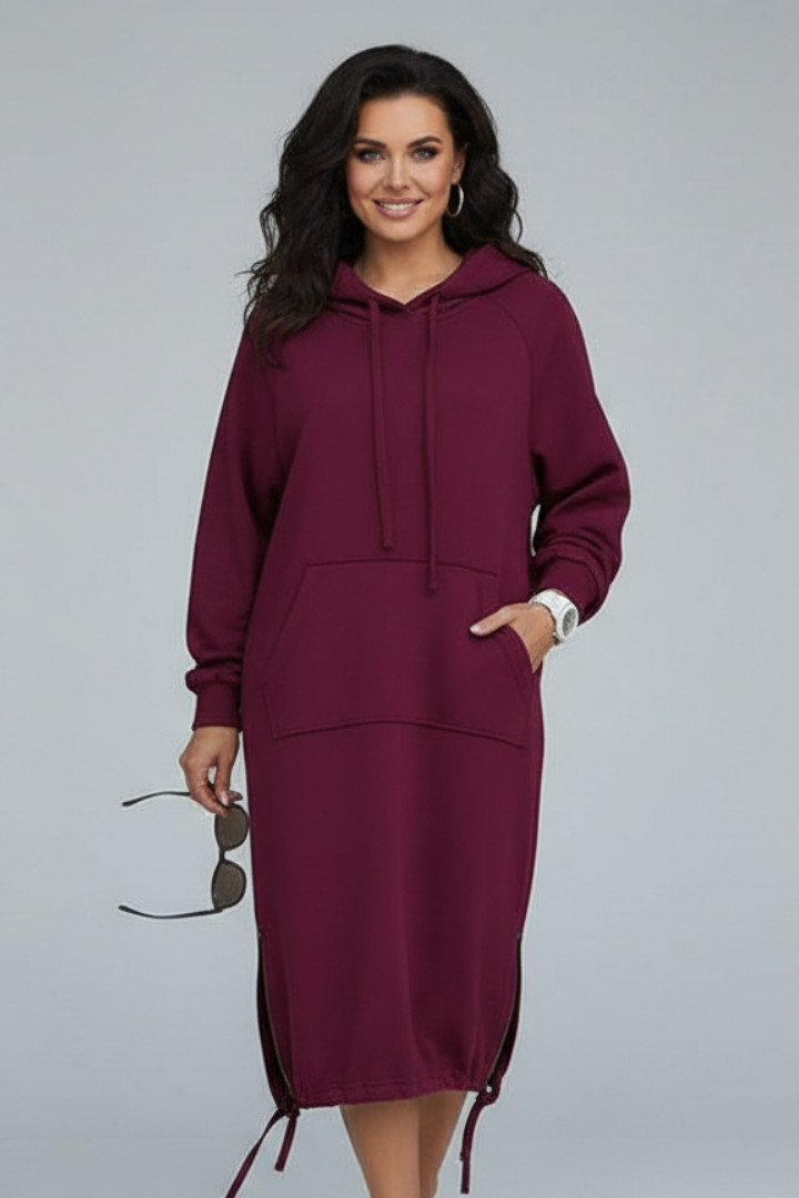 Mujer Hoodie Vestido con Drawstring Hem y Kangaroo bolsillo