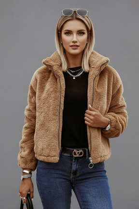 Mujer Chaqueta con Zipper y Texturizado Surface