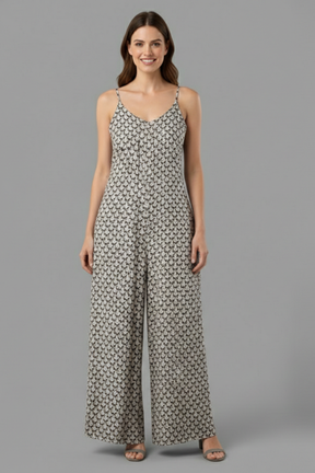 Mujer Jumpsuit con Adjustable Straps y Printed Surface