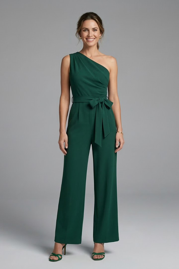 Mujer Jumpsuit con Asymmetric Neckline y cintura Cinturón