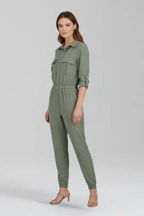 Mujer Jumpsuit con tapeta de botones y Elasticated cintura