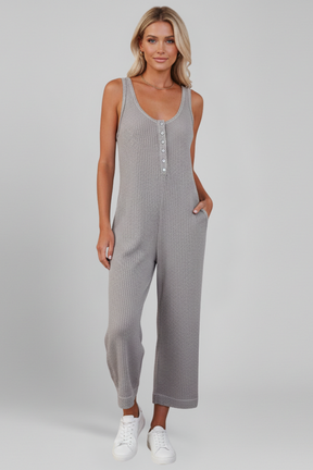 Mujer Jumpsuit con tapeta de botones y bolsillos laterales