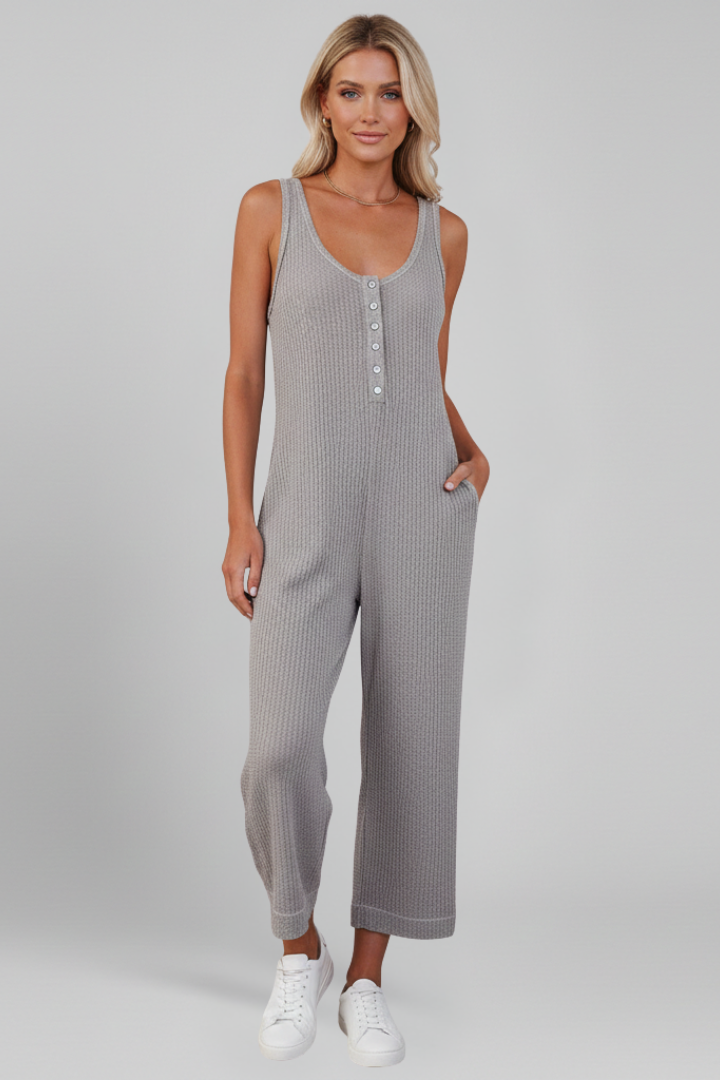 Mujer Jumpsuit con tapeta de botones y bolsillos laterales