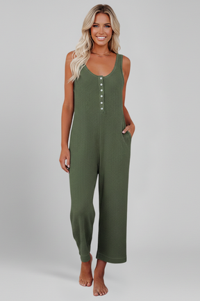 Mujer Jumpsuit con tapeta de botones y bolsillos laterales