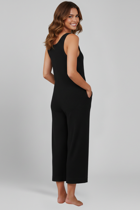Mujer Jumpsuit con tapeta de botones y bolsillos laterales