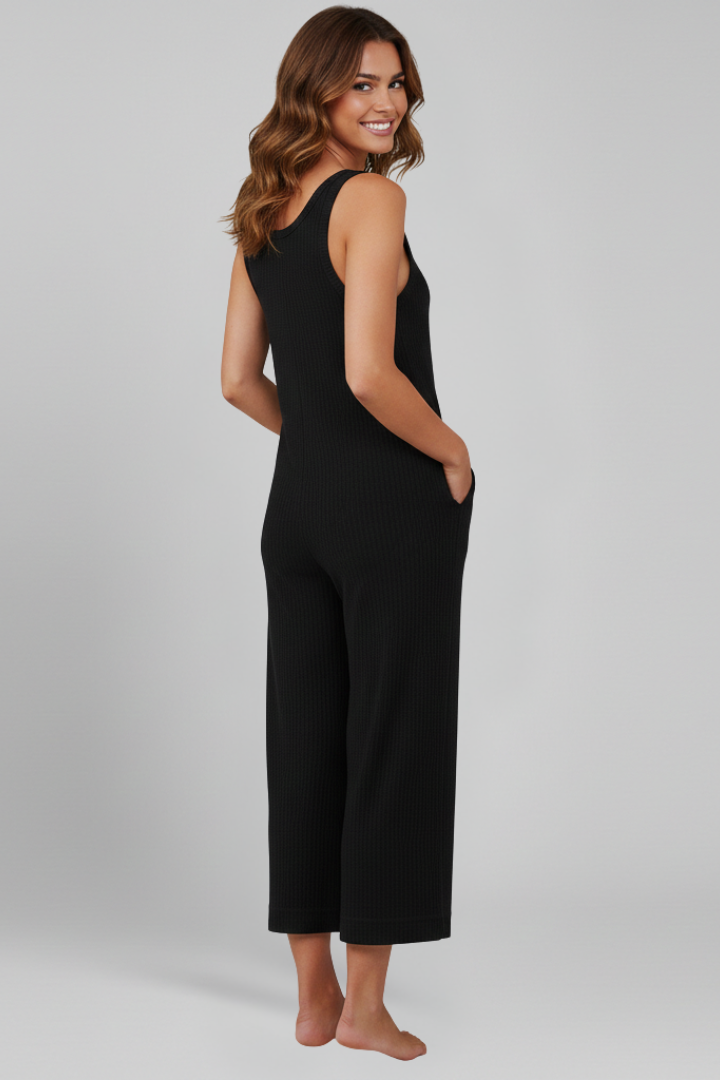 Mujer Jumpsuit con tapeta de botones y bolsillos laterales