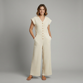 Mujer Jumpsuit con tapeta de botones y Pierna Anchas