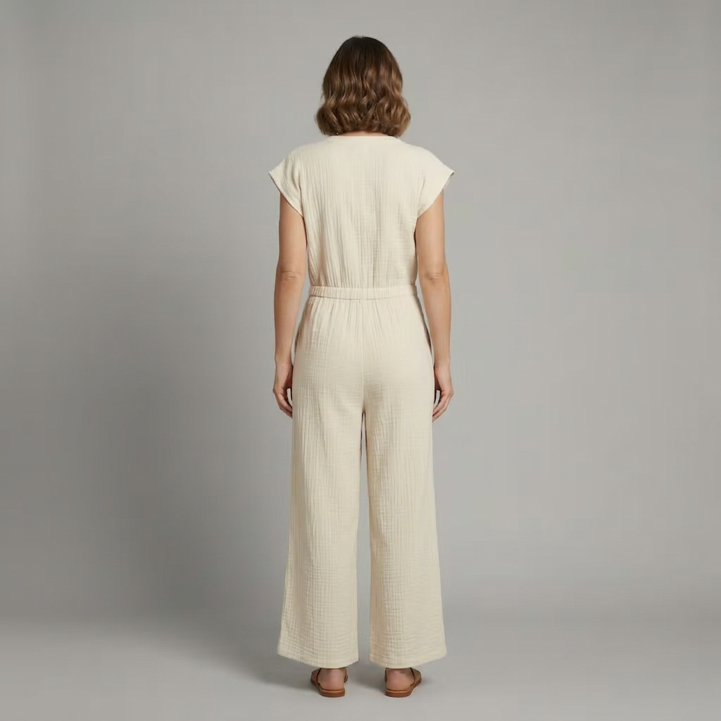Mujer Jumpsuit con tapeta de botones y Pierna Anchas