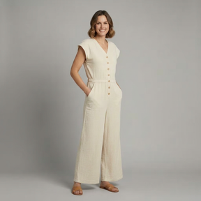 Mujer Jumpsuit con tapeta de botones y Pierna Anchas