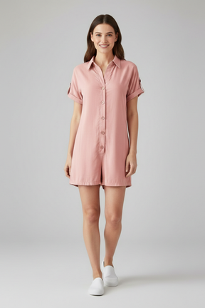 Mujer Jumpsuit con cuello y tapeta de botones