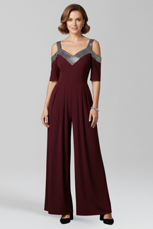 Mujer Jumpsuit con Off-hombro Neckline y Pierna Anchas