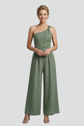 Mujer Jumpsuit con Asimétrico de Un Hombro Neckline y Pierna Anchas