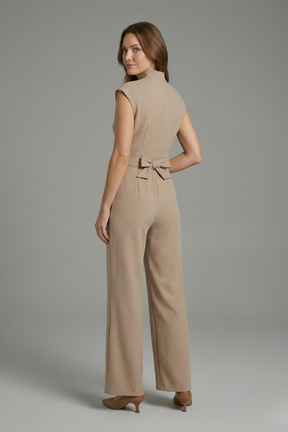 Mujer Jumpsuit con Stand cuello y cintura Tie
