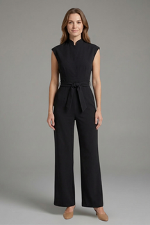 Mujer Jumpsuit con Stand cuello y cintura Tie