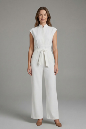 Mujer Jumpsuit con Stand cuello y cintura Tie