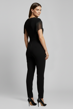 Mujer Jumpsuit con escote en V y Fringe Shoulders